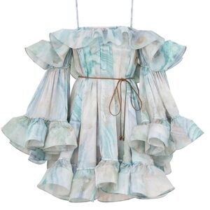 Zimmermann Blue Ruffled Tiered Mini Dress size 0 small